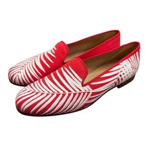 Stubbs & Wootton Palm Leaf Loafers Flats Womens Shoes Slipper White Red 10.5